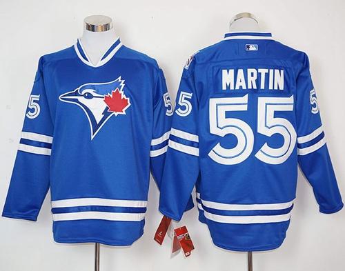 Blue Jays #55 Russell Martin Blue Long Sleeve Stitched MLB Jersey